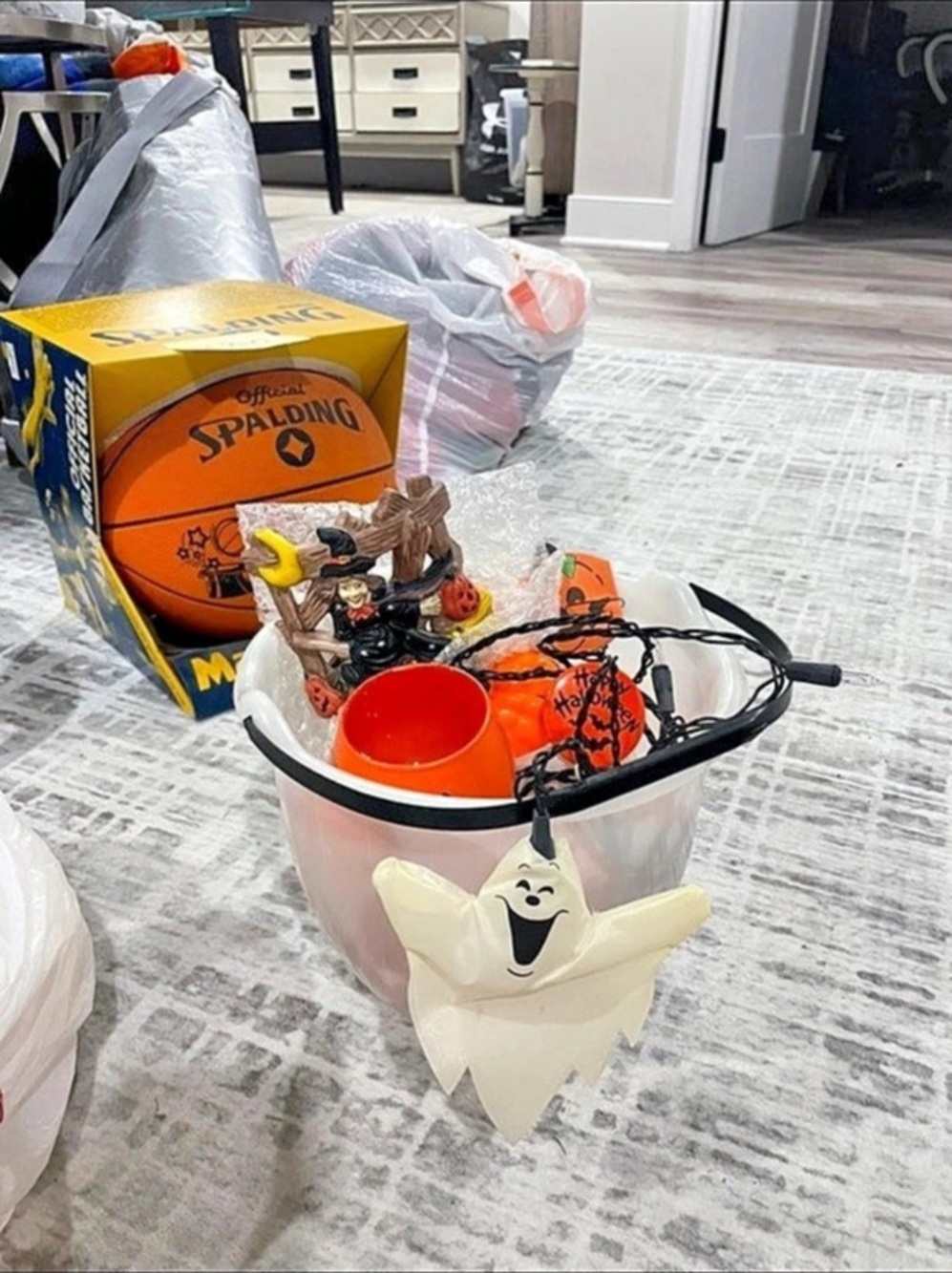 Vintage 1990s Halloween Decor Basket Orange & White